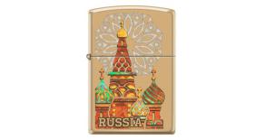 Зажигалка ZIPPO Россия с покрытием High Polish Brass, латунь/сталь, золотистая, 36x12x56 мм